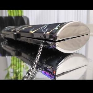 Black Clutch Purse w/Chain Strap - Multi Color Sequin Embroidery - Magnetic Snap